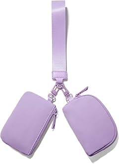 Mini Zip Around Keychain Wristlet Wallets Small Portable Dual Pouch Wristlet Detachable Coin Purse Pocket, Lavender, Small