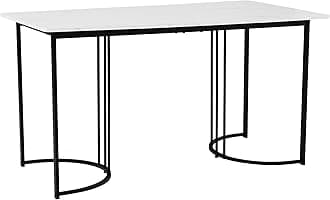 Merax Modern Marble Pattern Dining Table, 140 x 80 cm Rectangular Kitchen Table with Metal Frame, Adjustable Feet, White/Black
