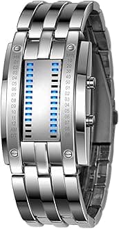 Mens Creative Binary Digital Watches Unique Matrix LED Watch Futuristic Cool Stainless Steel Wrist Watch