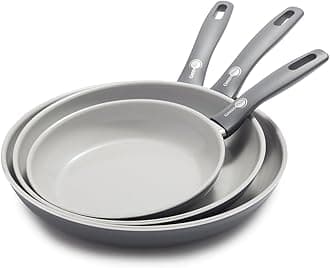 Dover Healthy Ceramic Nonstick, 8" 10” and 12” Frying Pan Skillet Set, PFAS-Free, Dishwasher Safe, Comfort Grip Handle, Gray