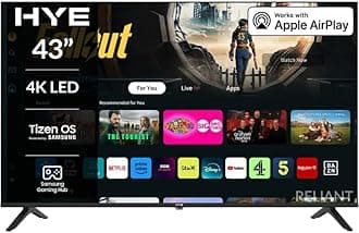 HYE TV - Smart TV, 43" Screen Size, 4K Resolution, LED Technology, Apple AirPlay, Samsung Tizen OS & Gaming Hub, Versatile Connectivity, Black, Perfect For Streaming, Gaming & Entertainment