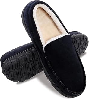 – Moccasins for Men House Slippers Indoor Outdoor Plush Mens Bedroom Shoes with Hard Sole
