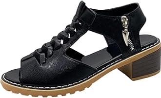 HOPHO Libiyi Sandals, Libiyi Women's Comfy Orthotic Sandals, Libiyi Peep Toe Hollow Weave Fish Mouth Zipper Chunky Heel Sandals