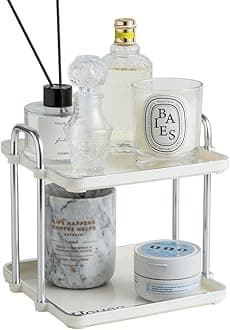 YISMAN 7.87 Inch Desktop 2-Layer Storage Rack,Countertop Storage Shelf for Bathroom, Kitchen, Living Room, Bedroom, Dressing Table,White