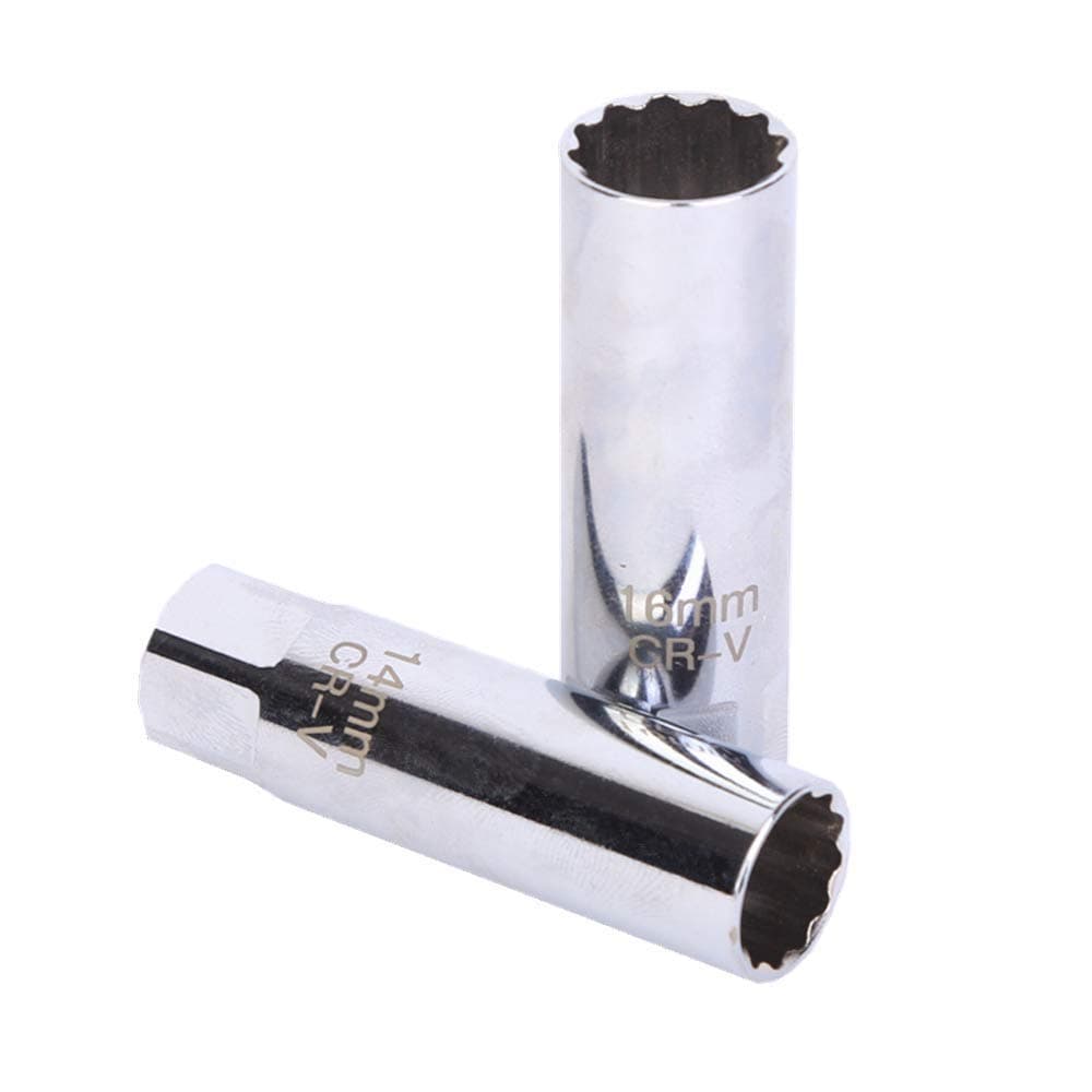 16mm & 14mm Thin Wall Spark Plug Socket, 3/8-Inch Square Drive Set 12-Point/14mm Removal Tool, 2 Pack