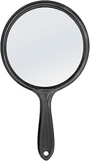 Double Sided Mirror - Handheld Mirror with Handle - Makeup Mirror 1X/ 2X Magnifying Mirror Rounded Shape Hand Mirror - Black