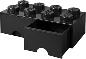 LEGO Brick with 8 Knobs and 2 Drawers BLACK - Storage Box for LEGO, Toys, Desk Drawers, and Office Supplies, Stackable Storage Box, Home Decoration