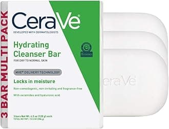 CeraVe Hydrating Cleanser Bar, Soap-Free Body and Facial Cleanser with 5% Moisturizing Cream, Fragrance-Free, 3-Pack, 4.5 Ounce Each