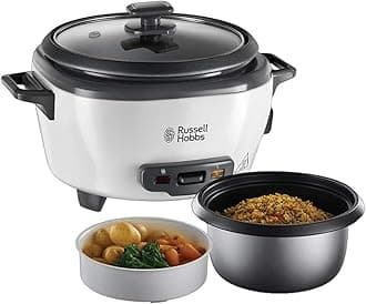 Russell Hobbs Medium Rice Cooker, Stainless Steel/White, Non-stick coating, dishwasher safe, 300 Watt) 27030-56, 6 servings at a time (up to 200 grams per serving)