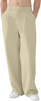 Susclude Mens Casual Dress Pants Pleated Old Money Wide Leg Baggy Pants Fall Relaxed Fit Slacks Work Trousers