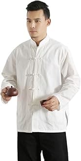 Men`s Chinese Traditional Linen Cotton Tai Chi Kung Fu Mandarin Collar Frog-Button Shirt