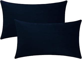 mixeoo Comfy Dark Blue Throw Pillow Covers Decorative Lumbar Velvet Super Soft Navy Cushion Couch Cases Decor, Set of 2, 12 x 20 Inch