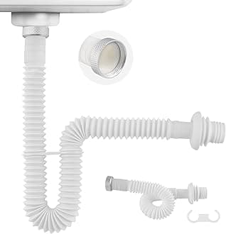 iFealClear 1-1/2" Sink Drain P-Trap Pipe with Aluminum Nut, Flexible Sink Drain Hose, 15"-31.5" Odor-Control for Kitchen, White, 1 PACK