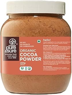 Pure & Sure Organic Cocoa Powder 200G | 100% Pure & Natural with 18.7g Protein| Unsweetened & Dark Flavor | Ideal for Cake, Baking, Hot Chocolate, Milkshake & More