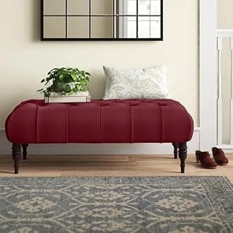 Storage Zeno Ottoman with Hidden Compartment, Rectangular 2 Seater Ottoman, Living Room Furniture, Storage Ottomans for Office, Bedroom, Living Room (Ivory) (Red Velvet)