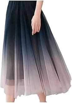 FolinWomen's Gradient Tulle Skirt Pleated Skirts Aline Swing High Waist Pleated Long Female Tutu Skirts Sets Midi Skirt