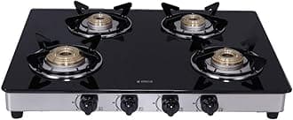 Elica Vetro Glass Top 4 Burner Gas Stove with Double Drip Tray (694 CT DT VETRO), Black, Manual