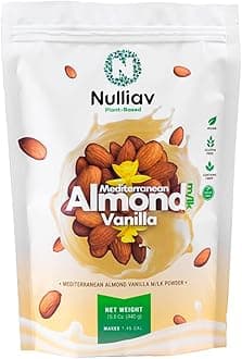 NULLIAV | Almond Milk Powder Vanilla - High Protein Blend with Prebiotic Fiber powder For Gut Health and Digestion - Vegan Plant Based Dairy Free Formula For Lactose Intolerance - 15.5oz Bag Portable Convenient