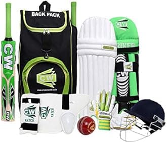 CW Bullet Cricket Set All Age Group 5-14 Years Old Kids Youth Left Hand Cricket Set for Men Adult Cricket Set Full Size Junior Size Set Backpack Bag Kashmir Willow Bat Leather Ball