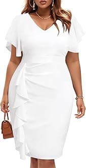 Pinup FashionPlus Size Wedding Guest Dress - Women Cocktail Work Church Semi Formal Ruched Pencil Dresses