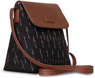 Ikat GreRed Striped Printed Women's Hand Crafted Black Flap Sling Bag