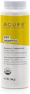 Acure Dry Shampoo - Mini Powder Dry Shampoo for Women with Blonde & Dark Hair, Care to Refresh Treated Color Tinted Hair with Rosemary & Peppermint, Non Aerosol, Clean, 100% Vegan - 1.7 oz Travel Size