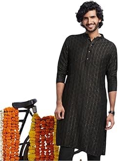 Men's Black Cotton Blend Lappet Kurta – Regular Fit with Mandarin Collar|Traditional Ethnic Festive Wear