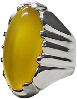 Natural Yemeni Big Yellow Aqeeq Mens Heavy Ring Sterling Silver 925 Handmade Agate Ring Imran Khan Ring Kaptaan Ring Gift for Him