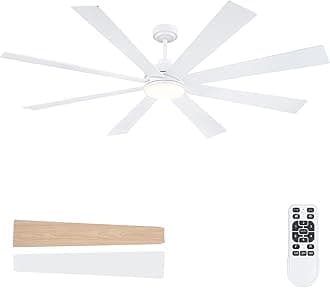 BayDay Farmhouse Rustic Ceiling Fans with Lights and Remote, Bedroom Living Room Kitchen Fans Ceiling with Light Chandier (White, 72 inch)