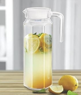 SYANKA Premium Water and Juice Glass Jug Pitcher with lid, 1-Pcs, 1.1-Liter, Hot Cold Water Pitcher Water Jug, Iced Tea, Milk and Juice Beverage Carafe, Lemon Jug.