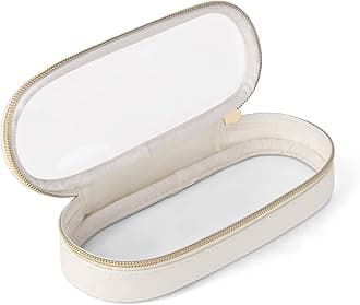 SoimeatClear Travel Makeup Brush Holder, Leather Makeup Brush Toiletry Bag, Portable Cosmetic Brush Case, Transparent Waterproof Makeup Brush Storage Bag, White, L, Clear Travel Makeup Brush Bag