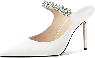 MIRAAZZURRA Women Heeled Mules Rhinestone Strappy Pointed Toe Mules Stiletto High Heels Slip On Bridal Sandals for Women