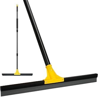 Floor Squeegee for Concrete and Tile Cleaning, 24'' Squeegee Broom for Floor, Large Heavy Duty Rubber Scraper with 60'' Long Handle for Garage, Deck, Bathroom, Shower Glass, Window