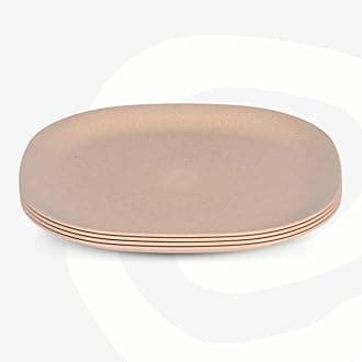 Eha Set of 4 Earth-Friendly Square Dinner Plates |11 inch | Unbreakable Plates Made with Bamboo Fibers & Rice Husk Fiber | Microwave Safe Full Dinner Plates |Sand Castle