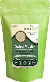 Herbal Spirit Aswagandha, Safed Musli, Kauch Ka Beej, Satavri Powder with Gokhru, 100gm | Ashwagandha Shatavari Safed Musli Kaunch and Gokhru | Ashwagandha Safed Musli Kaunch Beej Shatavari Gokhru |