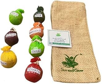 Sow and Grow Plantable Seed Balls Assorted – Pack of 7 in Eco-Friendly Jute Potli | Grow Flowers or Vegetables | Gardening Gift | Kids DIY Activity