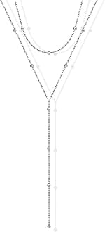 PAVOI 14K Gold Plated Drop Lariat Chain for Women - Gold Cubic Zirconia Long Necklace - Station Star Layered Beaded Y Necklace