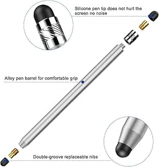 2 Pack Stylus Pens for Touch Screens, High Sensitivity Precision Capacitive Stylus Pen Compatible with iPad iPhone Samsung Tablets All Universal Touchscreen Devices with 4 Rubber Tips (Silver)