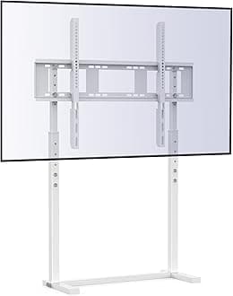 UNHO White TV Floor Stand: Free Standing TV Mount Bracket Height Adjustable Tall TV Stand for 32”-85” Flat Panel LED LCD Screens Max VESA 800x600 up to Loading Weight 40KG