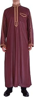 Alalaso Men's Muslim Kaftan Clothes Saudi Arabic Middle East Islamic Long Gown Dress Crew Neck Clothing Ramadan Jubbah