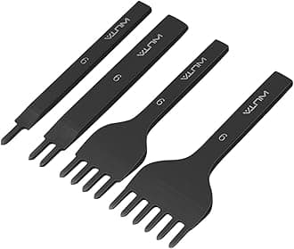 WUTA Leather Hole Punch Tool Pricking Iron Hole Puncher 6mm 1/2/4/6 Prong Tooth Lacing Diamond Stitching Chisel Set for DIY Leather Craft Kits (Black)