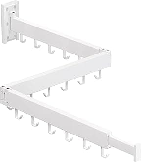 Clothes Drying Rack,Laundry Drying rack,Wall Mounted Clothes Rack,Clothes Hanging Rack,Laundry Rack Wall Mount,Folding Retractable Collapsible Drying Rack Clothing (Three-Poles,J Hooks,White)