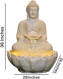 Swarnhouse Buddha Lotus Water Fountain with Light, 91 cm, Decorative Outdoor Garden Fountain for Home and Office 3 Feet (Multi Colour)