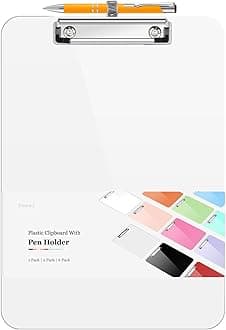 Sooez Plastic Clipboard with Pen Holder, [10% Thicker] Clip Boards 8.5x11 with Low Profile Clip, Cute Hanging Clipboard, Standard Letter Size A4 for Women Kid Teacher, Office & School Supplies, White