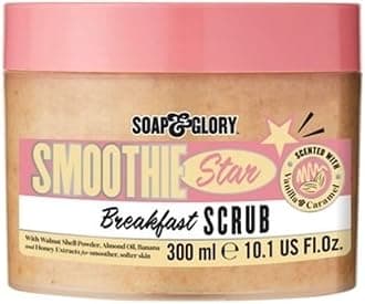 Soap & Glory Smoothie Star Exfoliating Body Scrub - Buff & Smooth Skin - Almond & Caramel Scented Vegan Body Polish - Brightening Scrub with Honey Extract + Sweet Almond Oil (300ml)