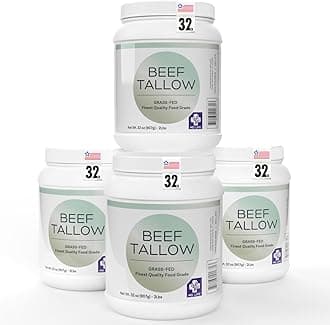 MD. Life Beef Tallow for Cooking - Food Grade Grass Fed Beef Tallow for Cooking Oil Replacement - 8 Pounds (4 Pack) - Pasture Raised Keto Friendly Beef Tallow- Used to Make Candles & Soaps
