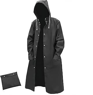 Men Black Waterproof Long Raincoat Rain Coat Hooded Trench Jacket Outdoor Hiking Motorcycle Rain Coat