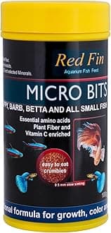 - JSquare Red Fin Micro Bits Fish Food for Aquarium| 0.5mm - Slow Sinking Crumbles|Enhances Natural Color & Immunity for tetras, Guppies, barbs, bettas & Tropical Fishes | 100g, all life stages