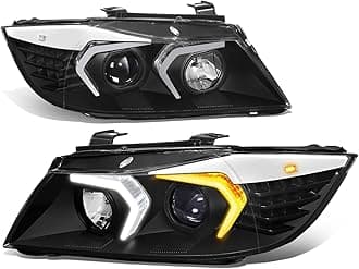 Auto Dynasty LED DRL Headlights Assembly Compatible with 2009-2012 BMW E90 320i 323i 325i 335i 335d 328i 4-Dr Sedan, Left and Right Side, 3D Switchback LED Daytime Running Light Bar, Black Housing