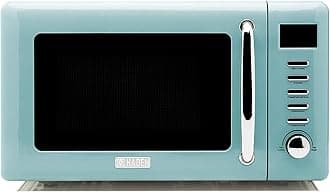 Haden 0.7 Cubic Foot Compact Countertop Microwave Oven, 700 Watt Small Microwave with 5 Power Levels & Express Functions, Turquoise & Chrome